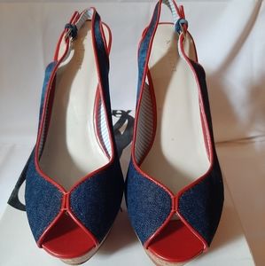 Nine West platform heel size 9.5, blue/red